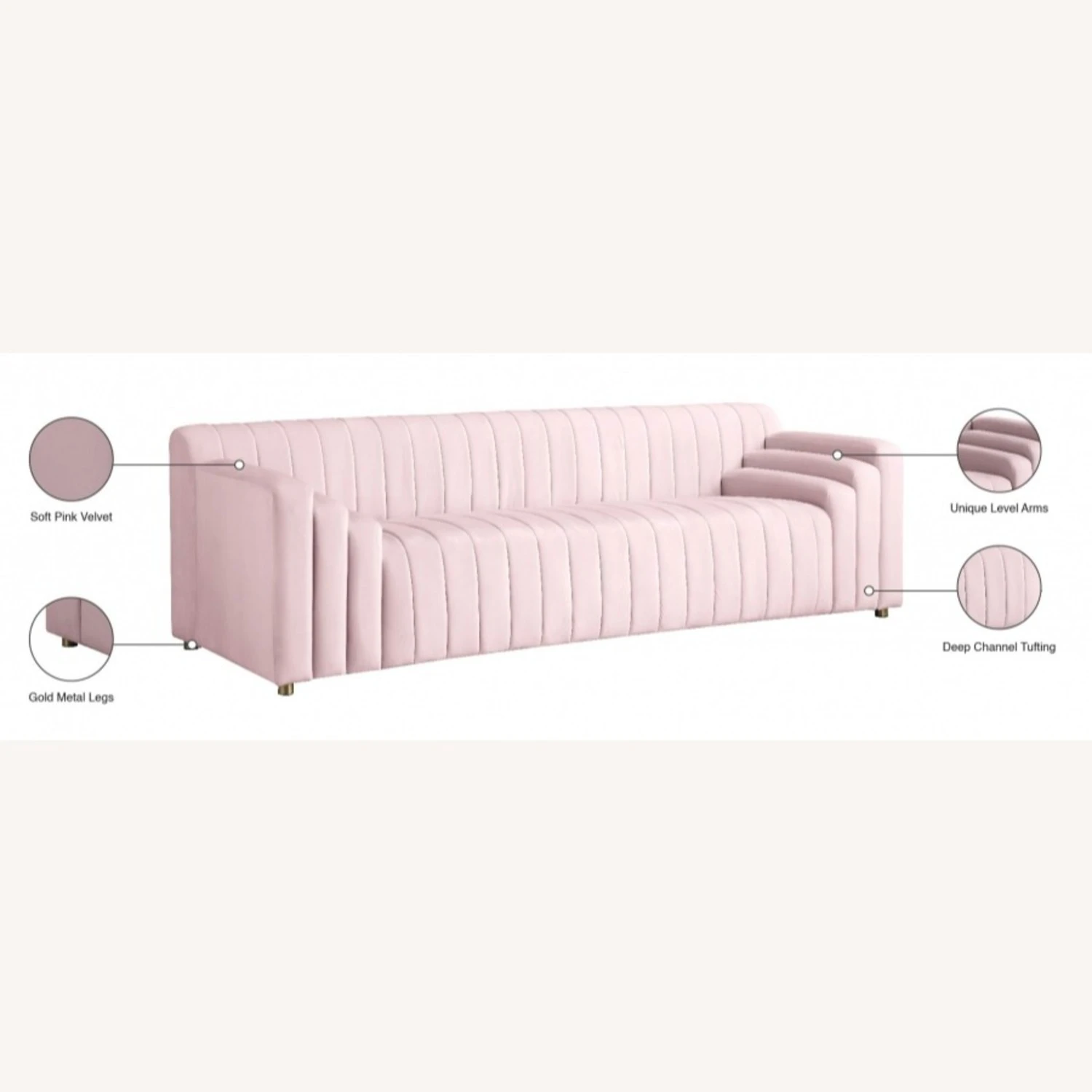 Other Sofa In Pink Velvet W/ Unique Leveled Arms 2 Other Sofa In Pink Velvet W/ Unique Leveled Arms - Image 2