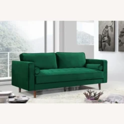 Other Sofa In Green Velvet W/ Roll-Style Pillows