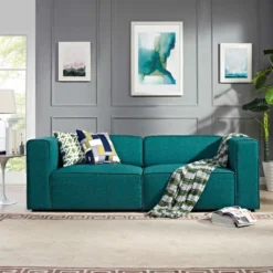Other 2-Piece Sectional Sofa In Teal Fabric Foam Finish