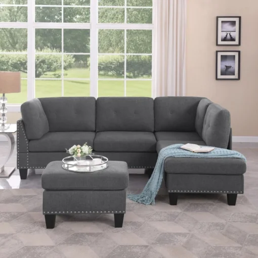 L-Shape Sectional Sofa With Ottoman -Right Chaise - 1500 1500 frame 0 392