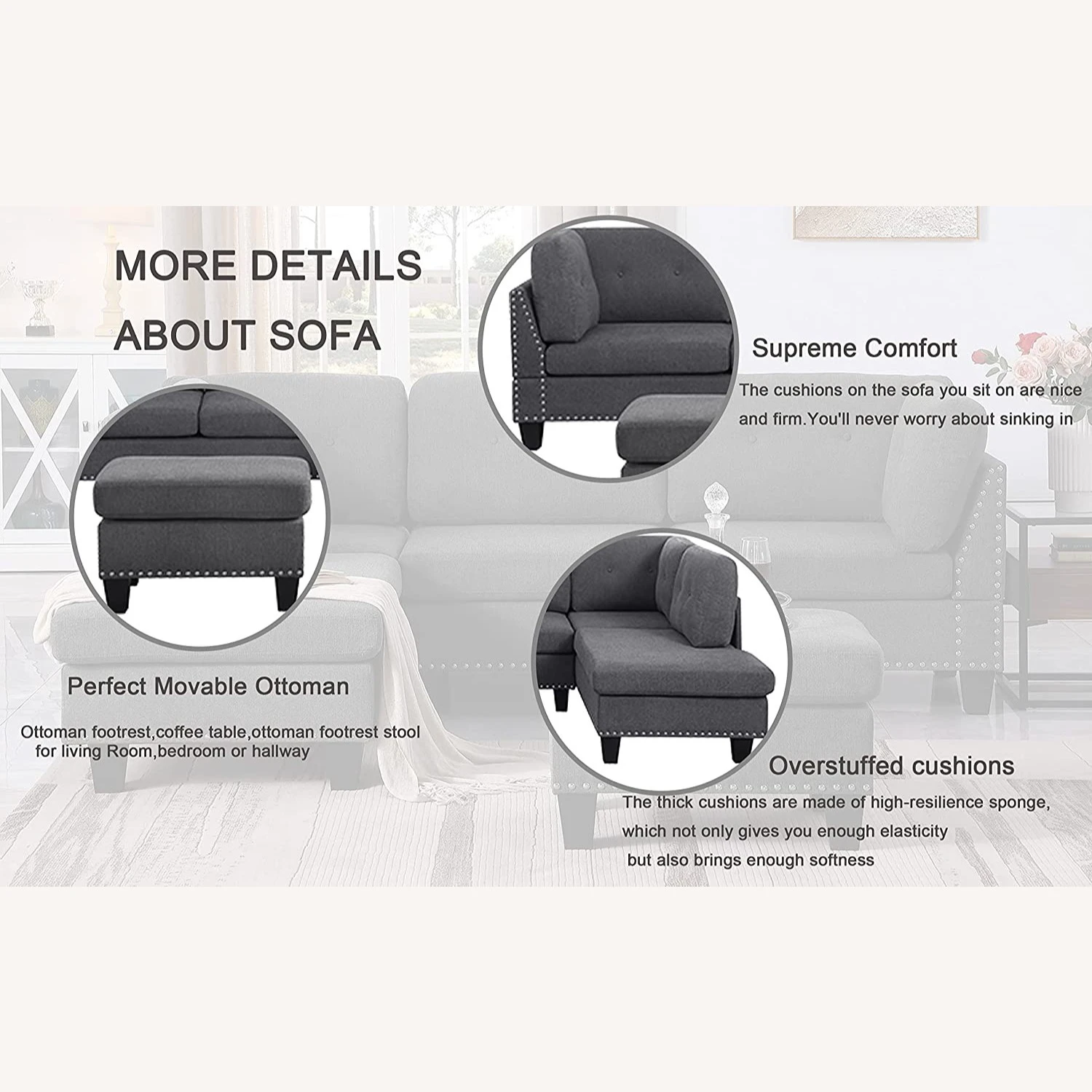 L-Shape Sectional Sofa With Ottoman -Right Chaise 3 L-Shape Sectional Sofa With Ottoman -Right Chaise - Image 3