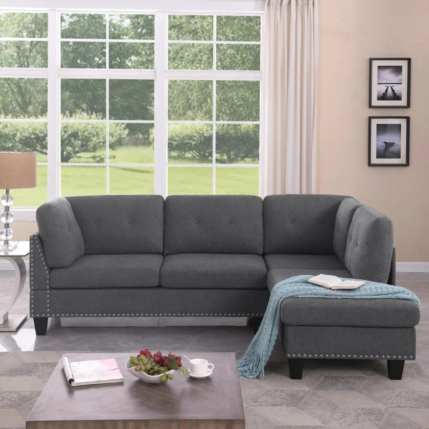 L-Shape Sectional Sofa With Ottoman -Right Chaise 5 L-Shape Sectional Sofa With Ottoman -Right Chaise - Image 5