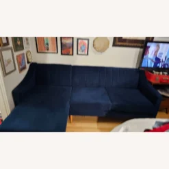 West Elm Oliver 2 Piece Sectional Blue Velvet - 1500 1500 frame 0 456