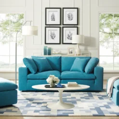 Other 2-Piece Sectional Sofa In Teal Linen Fabric - 1500 1500 frame 0 726