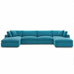 Other 6-Piece Sectional Sofa In Teal Linen Fabric - 1500 1500 frame 0 947